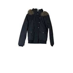 Element Black Insulated Faux Fur Winter Bomber Jacket Medium